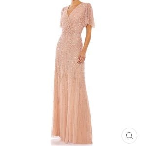 Mac Duggal Peach Embellished Maxi Dress